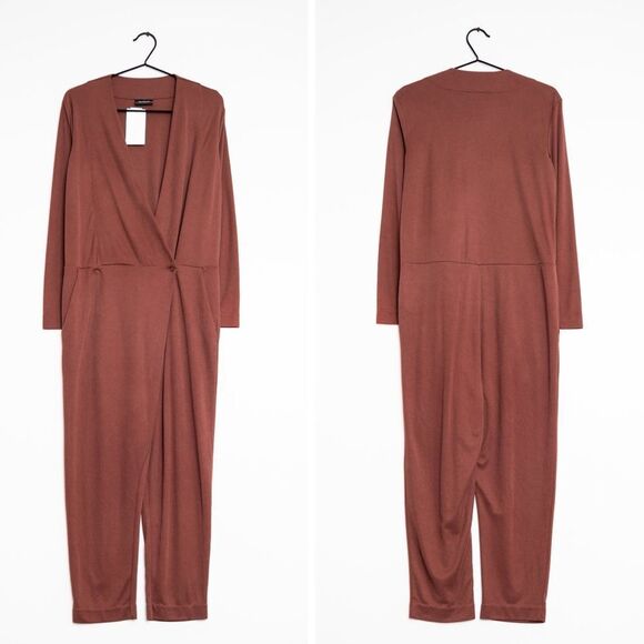 Revolve by Malene Birger Slinky Brown Wrap Front Jumpsuit (no button) - Picture 3 of 11